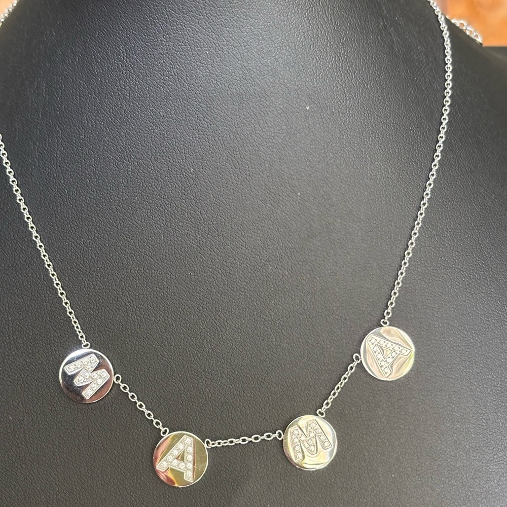 Elegant Silver and Dainty Rhinestone MAMA Necklace NIP